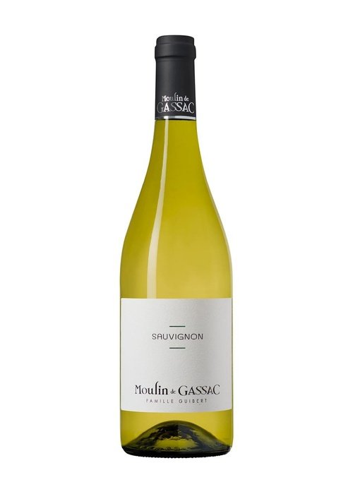 Moulin de Gassac Sauvignon Blanc white wine bottle with pale gold color and citrus notes