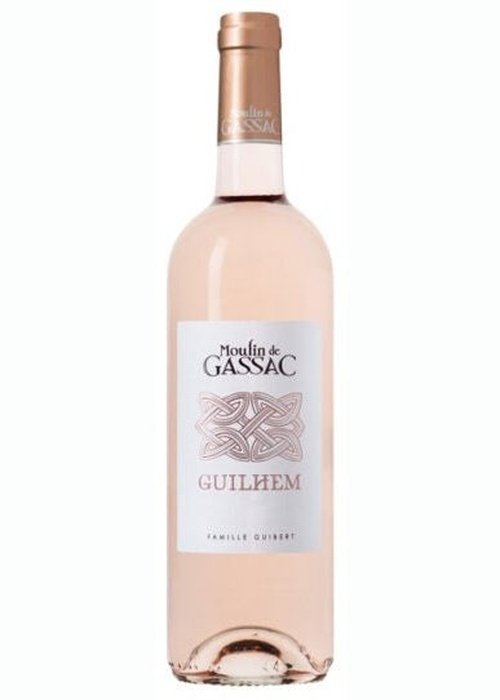 Moulin de Gassac Guilhem rosé wine bottle with white label and gold foil