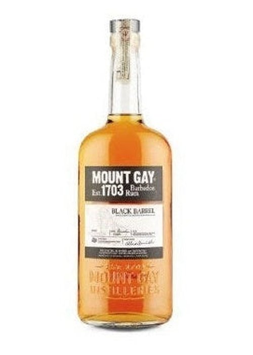 Mount Gay Black Barrel 700ml Barbados rum bottle with amber liquid and black label