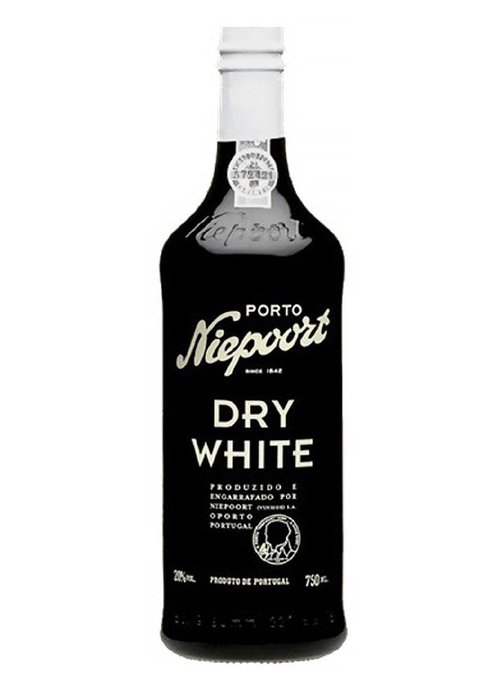 Niepoort Dry White Port 750ml bottle with black label and white foil cap