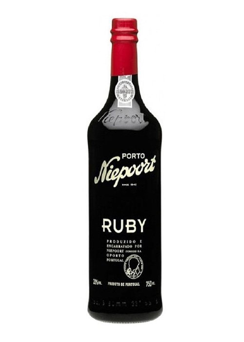 Niepoort Ruby Port 750ml dark glass bottle with red foil neck and black label