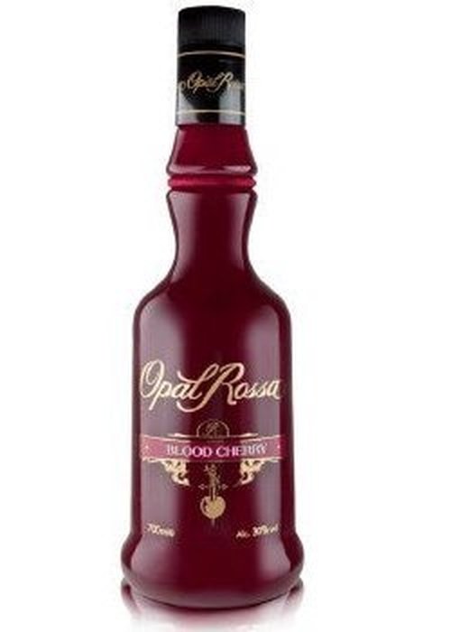 Opal Rossa Blood Cherry 700ml Italian liqueur bottle with crimson glass and gold label