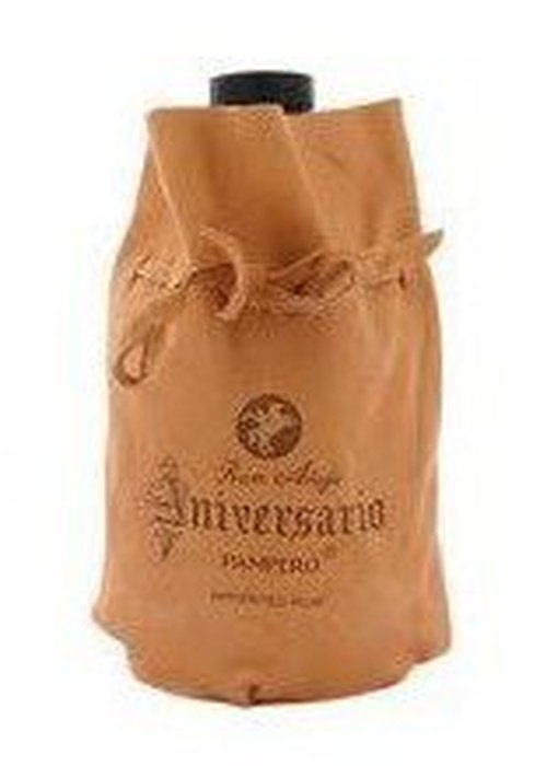Pampero Aniversario 700ml rum in tan leather pouch with embossed logo