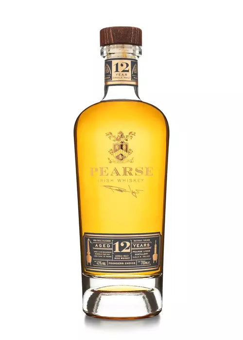 Pearse Founder's Choice 12 Year Old Single Malt Irish Whiskey bottle with wooden cap and gold label