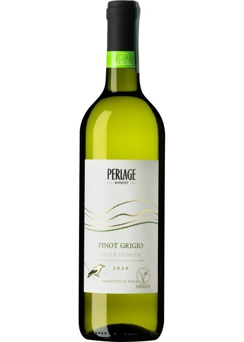 Organic Perlage Pinot Grigio white wine bottle with BIO and vegan labels