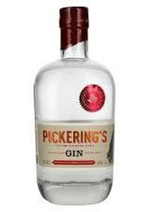 Pickerings Gin 700ml bottle with red foil cap and beige label