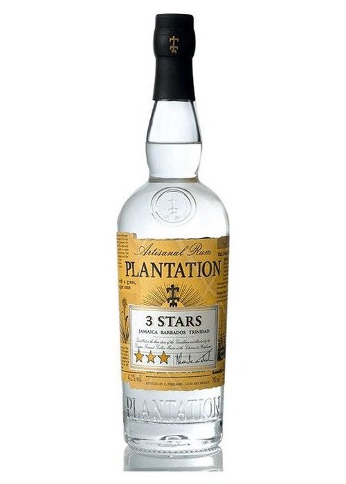 Plantation 3 Stars 700ml artisanal rum bottle with Jamaica Barbados Trinidad blend label