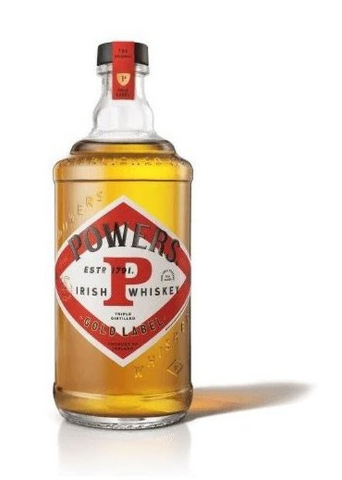Powers Gold Label 700ml Irish Whiskey bottle with red diamond label and triple distilled text