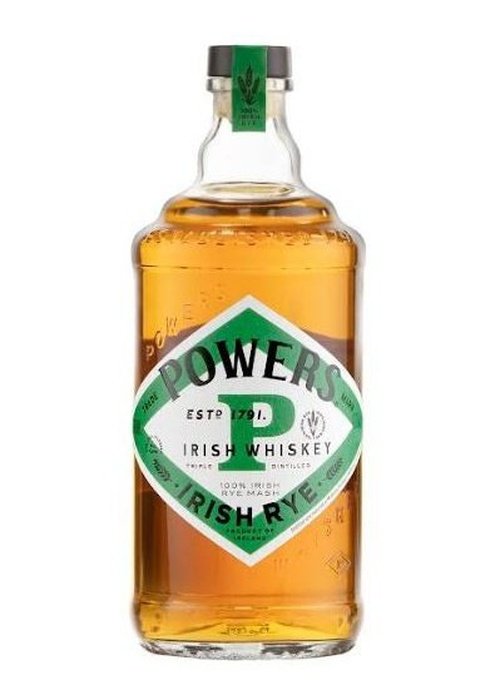 Powers Irish Rye 700ml bottle with green diamond label and amber whiskey