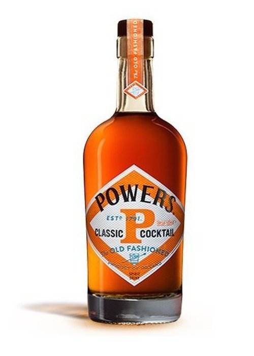 Powers Old Fashioned ready to drink cocktail bottle with amber whiskey liqueur and classic label