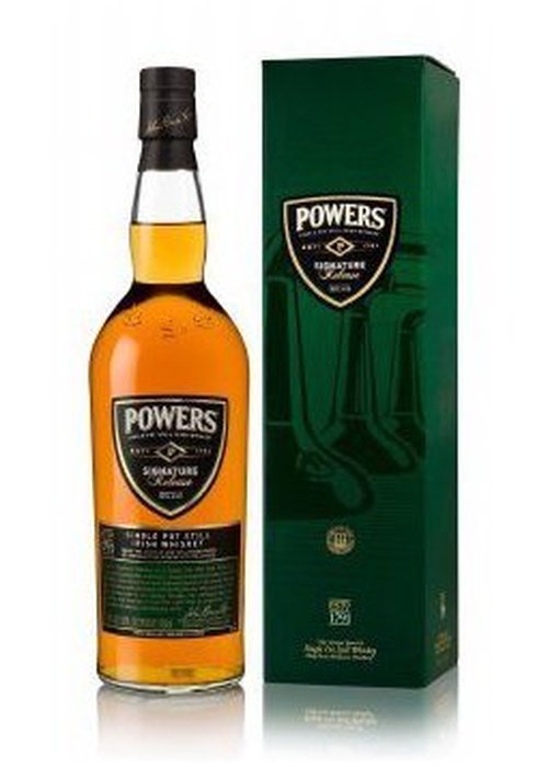 Powers Signature Release 700ml Single Pot Still Irish Whiskey bottle with dark green label and packaging