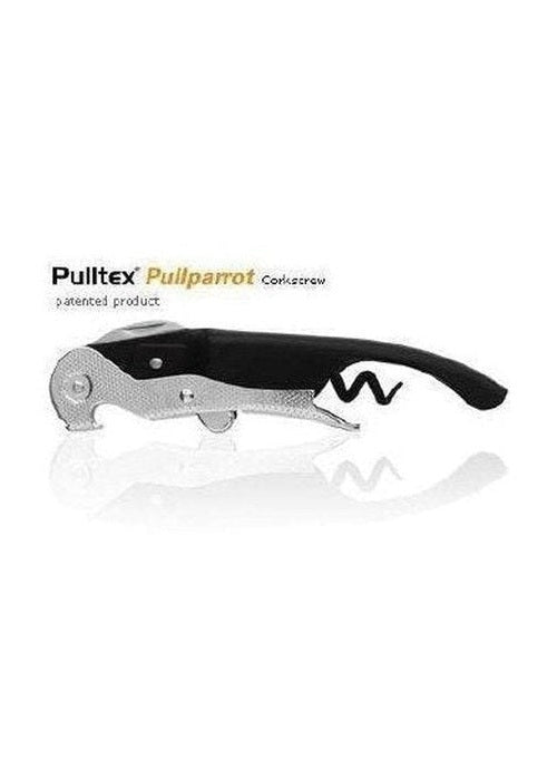 Pulltex Pullparrot double lever corkscrew with black ergonomic handle and steel nickel-plated lever