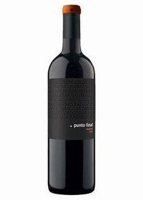 Punto Final Malbec red wine bottle with matte black label and orange text