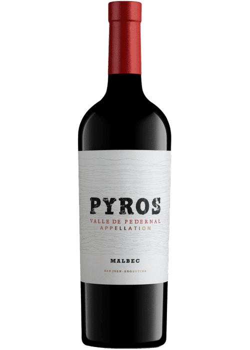 Pyros Valle de Pedernal Malbec red wine bottle from Argentina