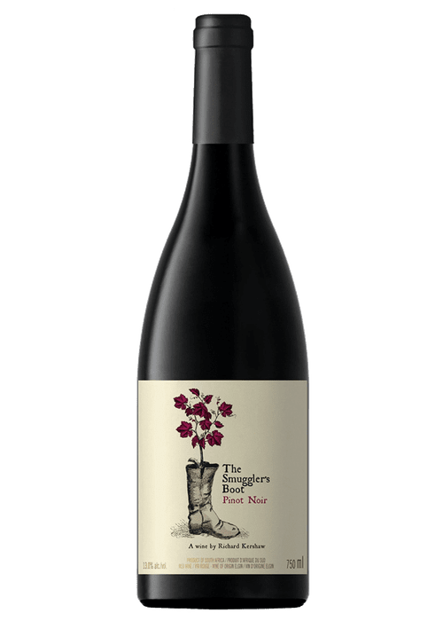 Richard Kershaw Smuggler's Boot Pinot Noir red wine bottle with boot illustration label