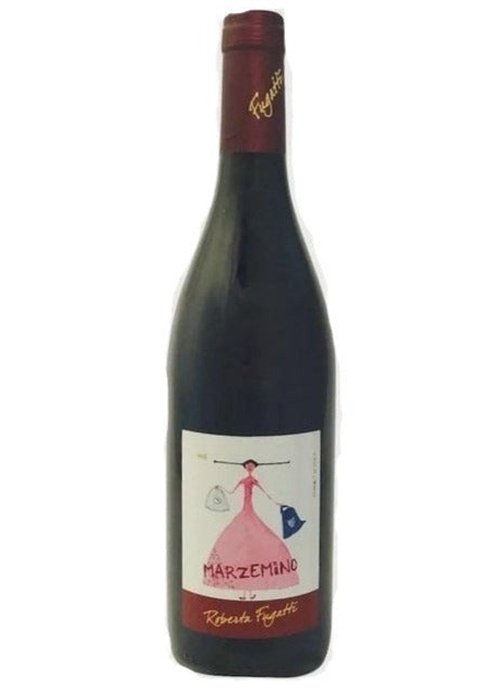 Roberta Fugatti Marzemino red wine bottle with stylized woman label