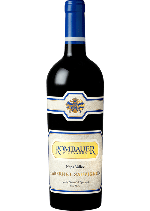 Rombauer Napa Valley Cabernet Sauvignon red wine bottle with cream and blue label