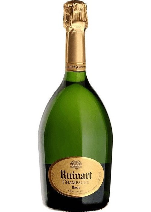 Ruinart Champagne Brut bottle with gold foil neck and oval label