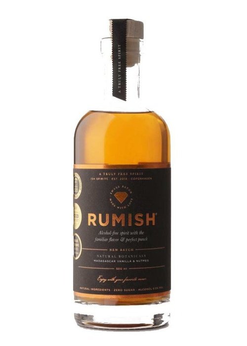 RumISH 500ml alcohol-free amber spirit bottle with Madagascar vanilla and nutmeg
