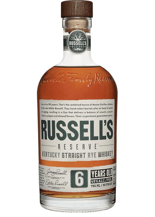 Russell's Reserve 6 Year Old Kentucky Straight Rye Whiskey 750ml bottle with wooden cap