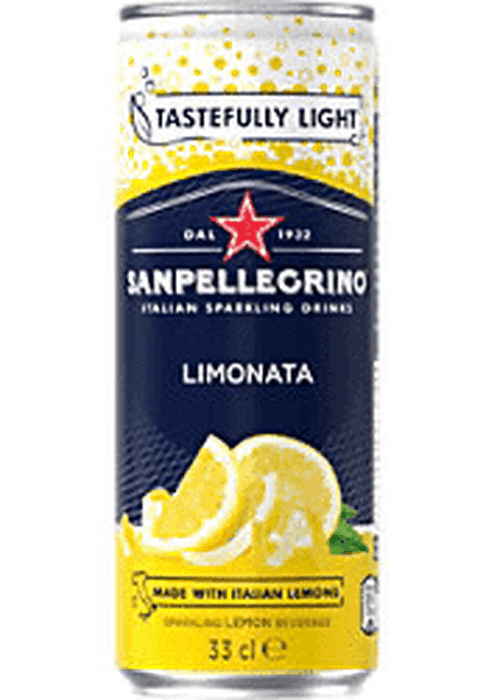 San Pellegrino Limonata sparkling lemon drink can with Italian lemons
