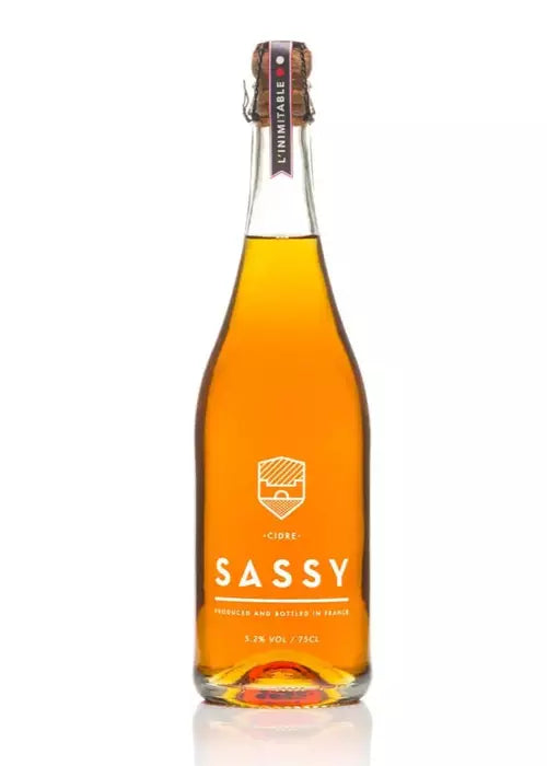 Sassy Cidre 750ml French cider bottle with cork and wire cage