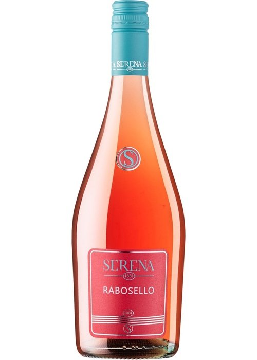 Serena Rabosello Rosé sparkling wine bottle with red label and blue foil