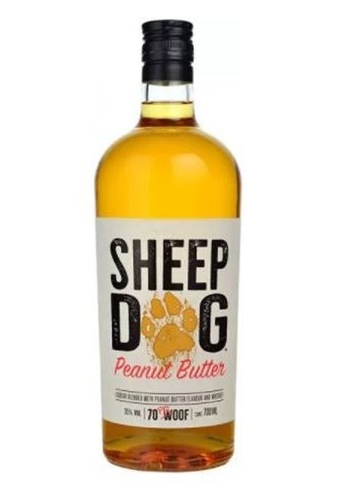 Sheep Dog Peanut Butter Whiskey Liqueur 700ml bottle with amber liquid and paw print logo