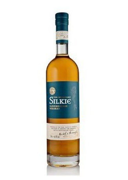 Silkie Blended Irish Whiskey 700ml tall glass bottle with teal label and amber liquid