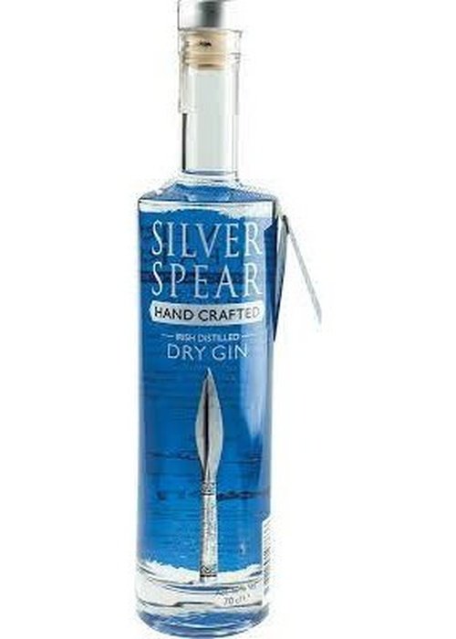 Silver Spear Dry Gin 700ml bottle with blue liquid, handcrafted Irish distilled spirit