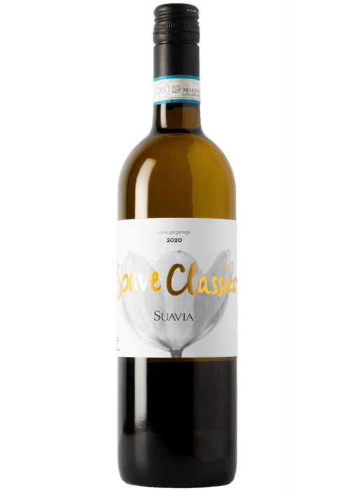 Suavia Soave Classico 2020 organic white wine bottle with gold and black label