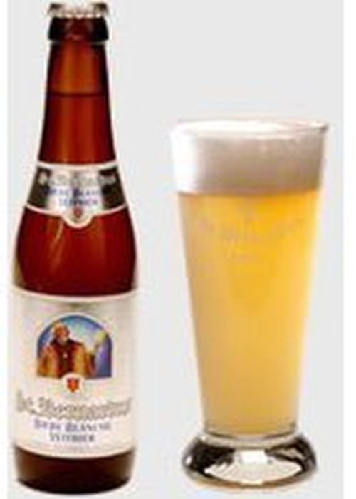 St. Bernardus Witbier brown bottle with monk label and pale golden beer in glass