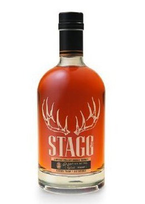 George T. Stagg Jr. Limited Edition Bourbon Whiskey bottle with antler logo and amber liquid