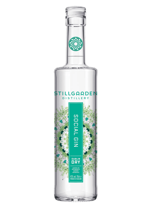Stillgarden Dublin Dry Gin 700mL bottle with teal Social Gin label and botanical design