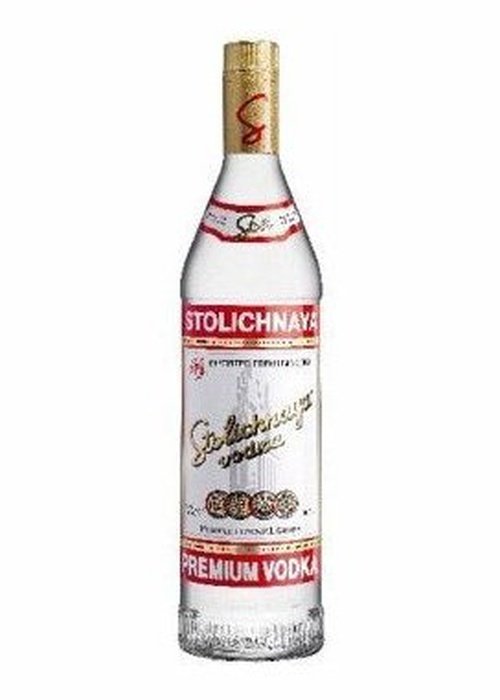 Stolichnaya 700ml Russian vodka bottle with gold neck and red label