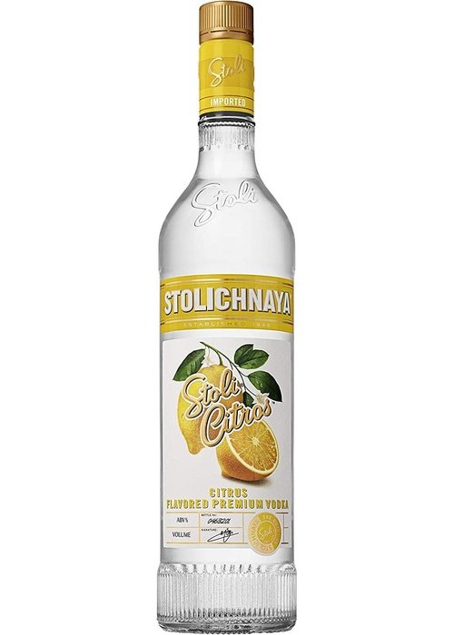 Stolichnaya Citros 700ml citrus flavored premium vodka bottle with lemon and lime design