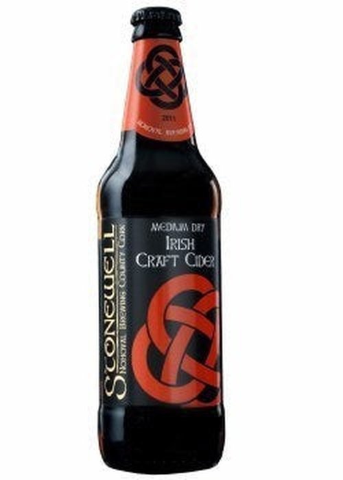 Stonewell Medium Dry Irish Craft Cider 500ml bottle with black label and orange knot design