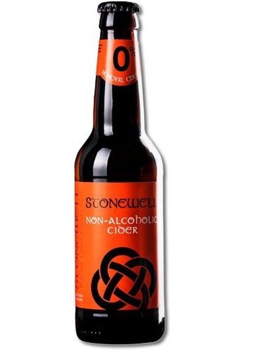 Stonewell non-alcoholic cider 330ml brown glass bottle with orange label and Celtic knot design