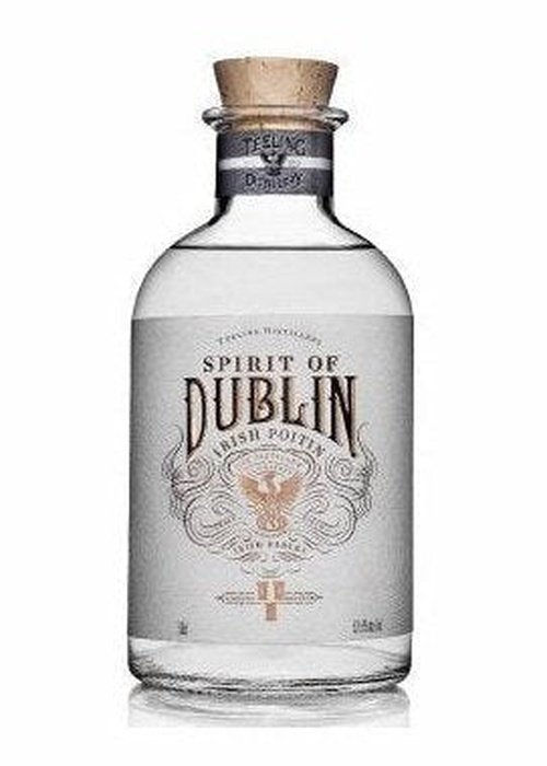 Teeling Spirit of Dublin Poitín 500ml clear glass bottle with silver label and cork stopper