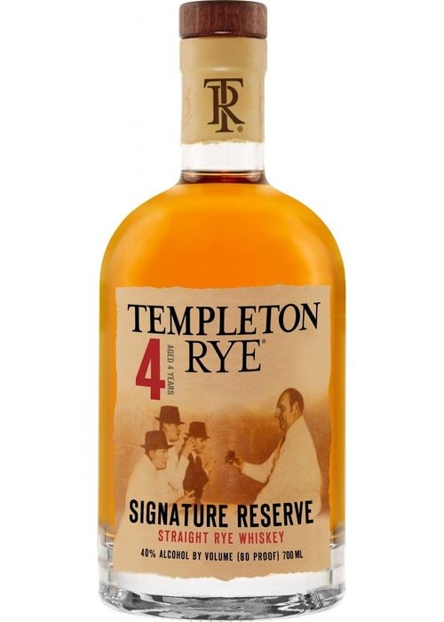 Templeton Rye 4 Year Old Straight Rye Whiskey bottle with vintage label and wooden cap
