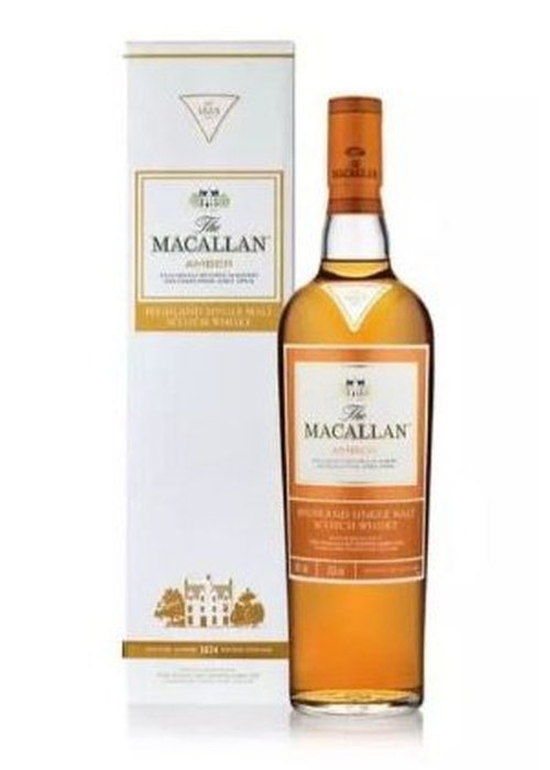The Macallan Amber 700ml Highland Single Malt Scotch Whisky bottle with white box