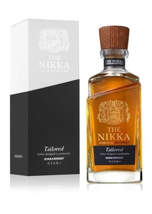 Nikka Tailored 700ml Japanese blended whisky bottle with wooden stopper and gold crest label