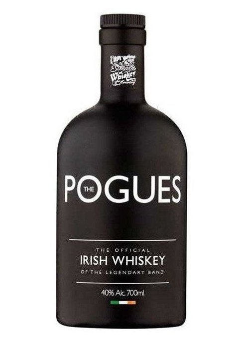 The Pogues Irish Whiskey 700ml matte black bottle with official band label and Irish flag