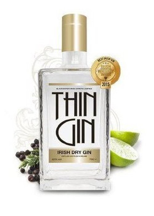 Thin Gin 700ml Irish dry gin bottle with juniper berries and lime wedges