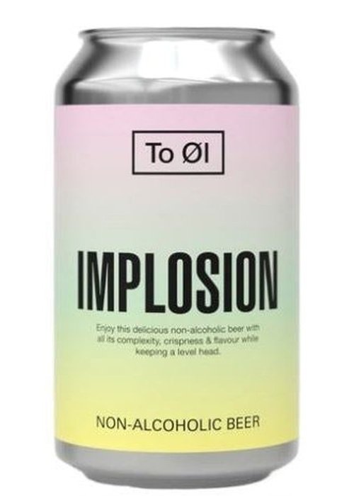 To Øl Implosion non-alcoholic beer can with pink to yellow gradient label