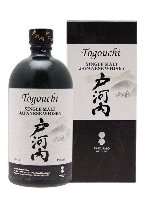Togouchi Single Malt Japanese Whisky 700ml bottle and box with mountain design