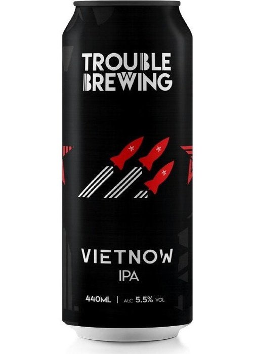 Trouble Brewing Vietnow IPA 440ml black can with red rocket design