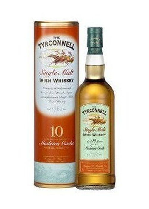Tyrconnell 10 Year Old Madeira Finish Single Malt Irish Whiskey bottle with orange packaging