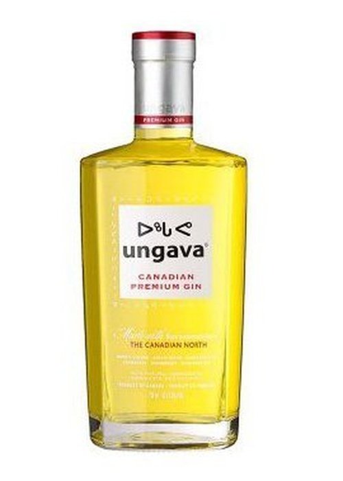 Ungava Canadian Premium Gin 700ml bottle with golden liquid and Arctic botanicals