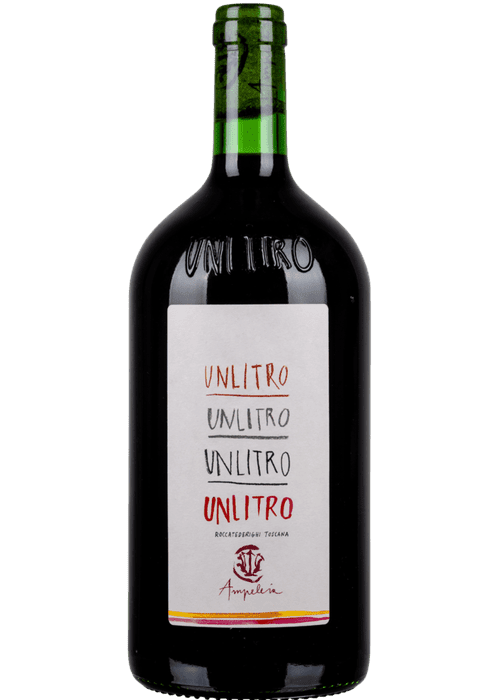 Unlitro Toscana Rosso red wine bottle with white label and green foil neck